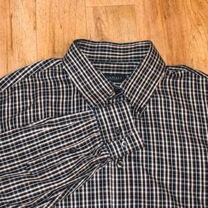 Canali Button Down Shirt Mens XL Black Tan Check Long Sleeve Cotton Italy
